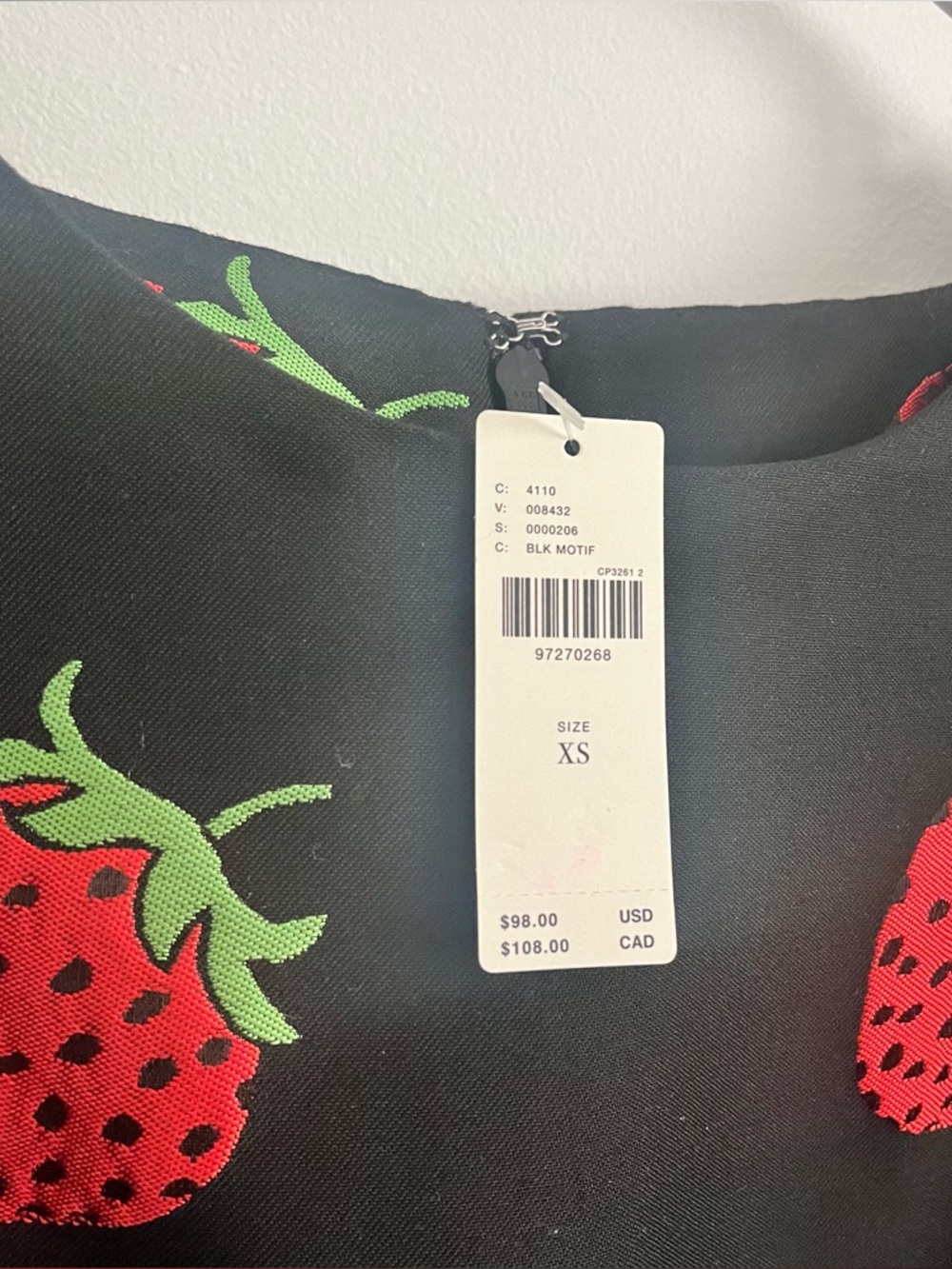 Maeve by Anthro - (NWT) Black Puff Sleeve Top with Red Strawberry Print Top - Picture 3 of 4